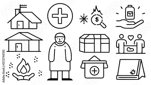 A vector illustration in a minimalist style the icons depict medical and financial themes healthcare