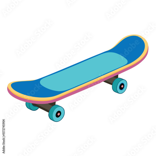 A skateboard with visible wheels, isolated on a clean white background, representing youth, sport, urban culture, or fun.