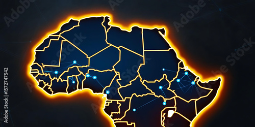 Africa map with glowing borders and network connections
