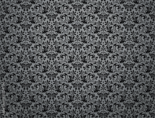Floral pattern. Seamless vector background. Vintage wallpaper in the Baroque style. Gray and black ornament for fabric, wallpaper, packaging. Ornate Damask flower illustration