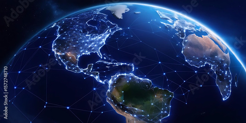 Earth globe with glowing network connections and continents