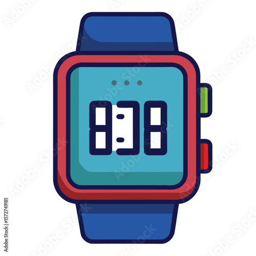 A smartwatch showing digital time, isolated on a white background, for technology, wearable, health, or modern living.