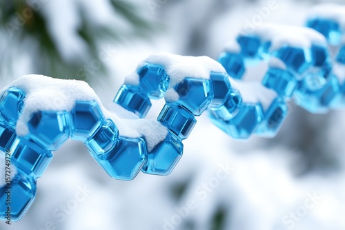 Frozen blue chain in snowy forest