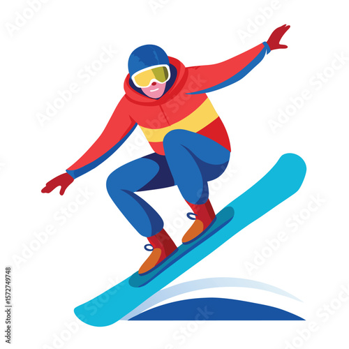 A snowboarder in mid-air, on a plain white surface, for winter sport, extreme, adventure, or freedom.
