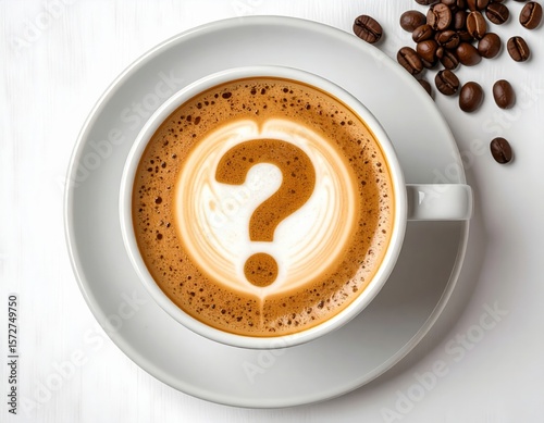 Question Mark Latte Art In White Cup