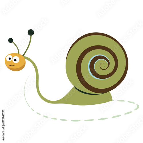 A snail with a trail, on a plain white surface, for nature, slow, perseverance, or unique animal themes.