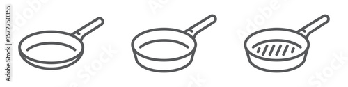 Frying pan linear icons set isolated on transparent background. Frying pan line icons. Cooking icons. Editable Stroke. 