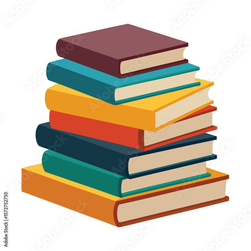 A stack of freshly pressed books with various spines, isolated on white, for education, literature, knowledge, or library.
