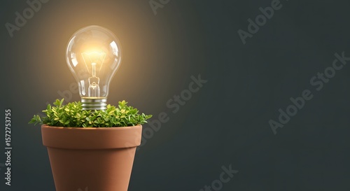 Growing ideas lightbulb in pot creative concept