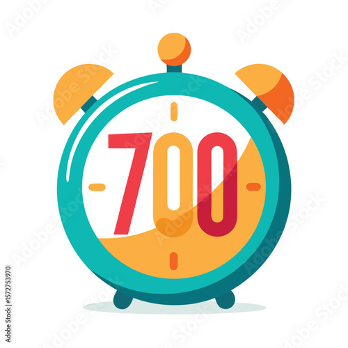 A stylized alarm clock showing 7:00, isolated on white, for time, morning, schedule, or wake-up themes.