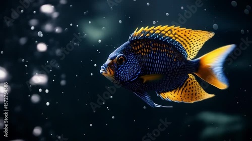 Colorful Tropical Fish Swimming Gracefully in Deep Blue Aquarium Water

