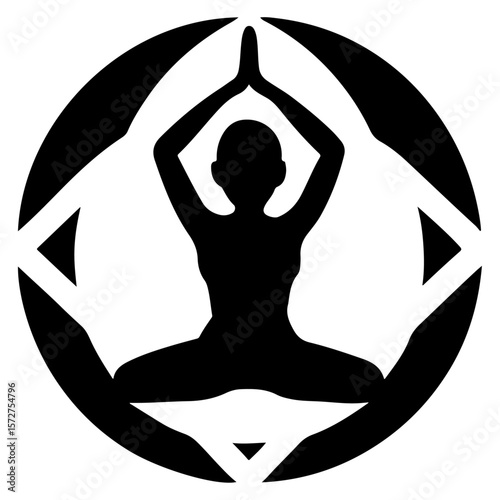 Black vector silhouette of a woman in a lotus yoga pose for meditation and relaxation