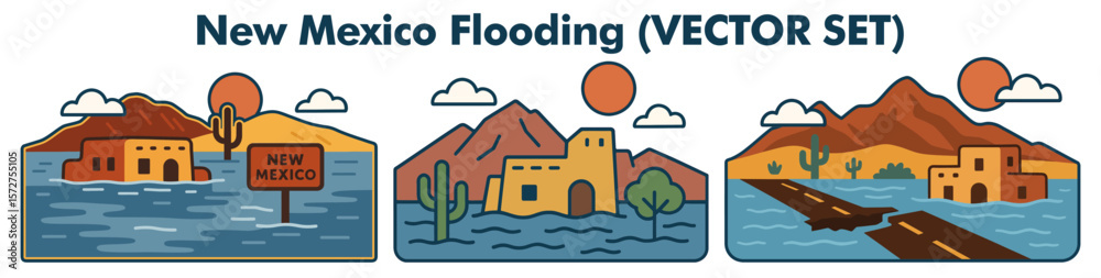 custom made wallpaper toronto digitalNew Mexico Flooding Vector Art Collection, Southwest Disaster Scenarios Illustration Pack for Stock Photos