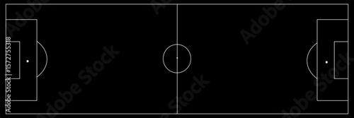 Football field top view. Football grass field with white lines. Black field background. Football Vector - Football Field. Scheme and marking of football field, football field.