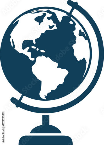 A stylized globe icon showing continents, isolated on white, representing global connection, travel, or world concepts.