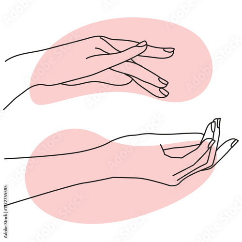 Hands manicure skin care on pink background