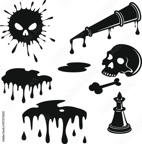 "Set of Dripping Liquid Silhouettes and Ink Blob Shapes – Vector Illustration"

