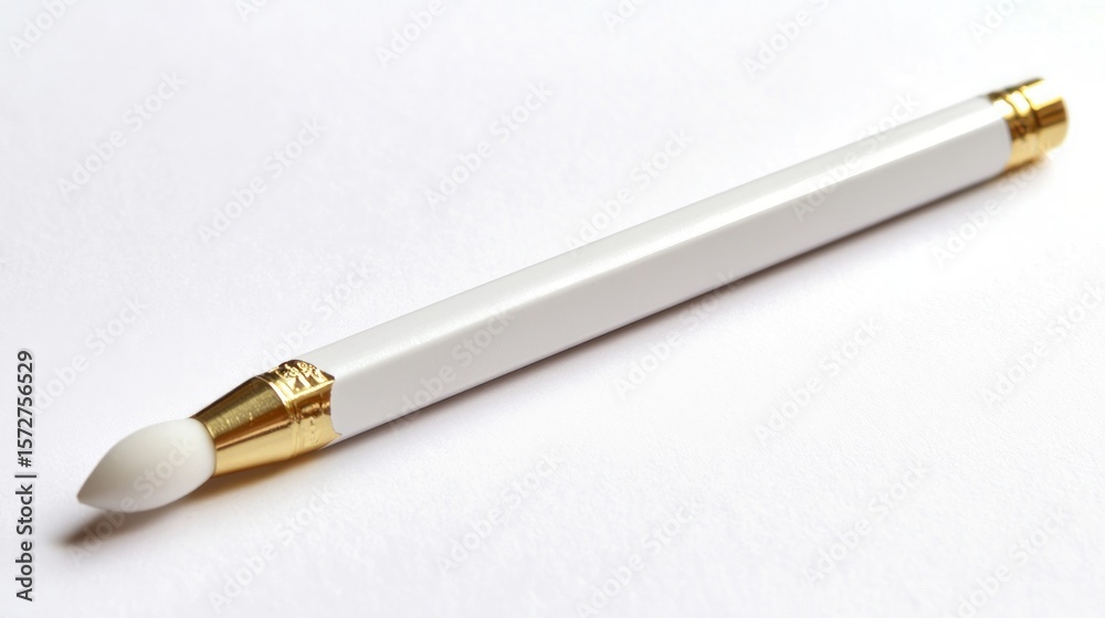 Fototapeta premium Elegant White and Gold Makeup Brush on White Background, Studio Shot.