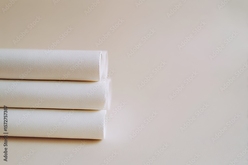 Fototapeta premium Three white plaster rolls stacked on smooth matte cream background with soft diffused light Generative AI