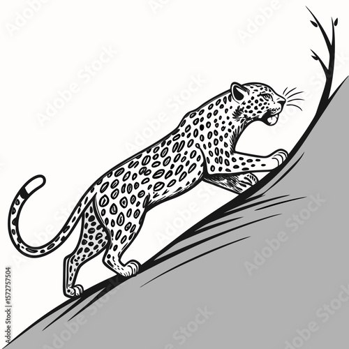 Spotted leopard a dangerous wildlife predator resting on a tree branch