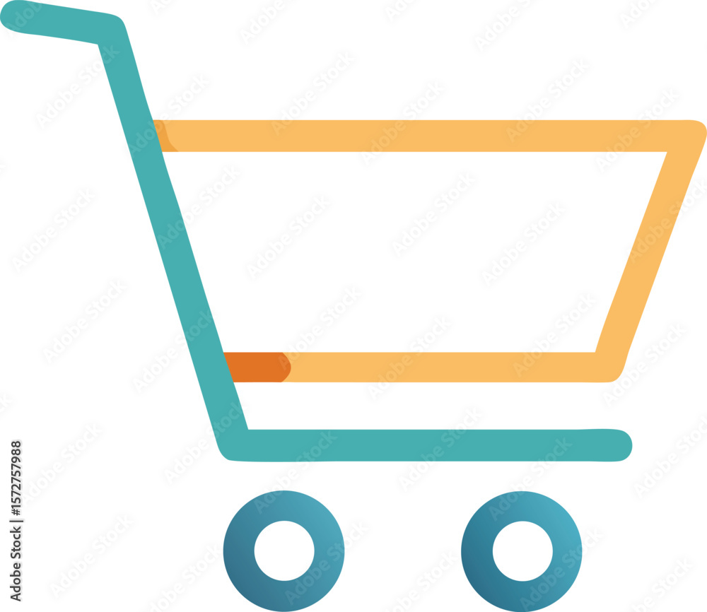 Fototapeta premium A stylized shopping cart with two wheels, isolated on white, for retail, shopping, e-commerce, or consumerism.