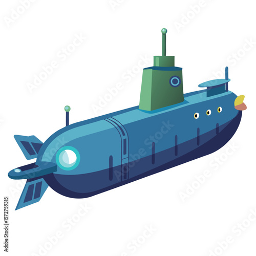 A submarine submerged, isolated on a clean white background, for ocean exploration, military, or underwater technology.