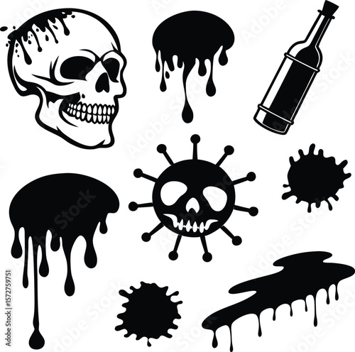 "Dripping Ink and Blob Silhouettes Vector Set on White Background"