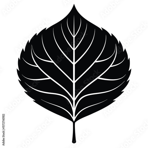 A bold black silhouette of a poplar (Populus) leaf,