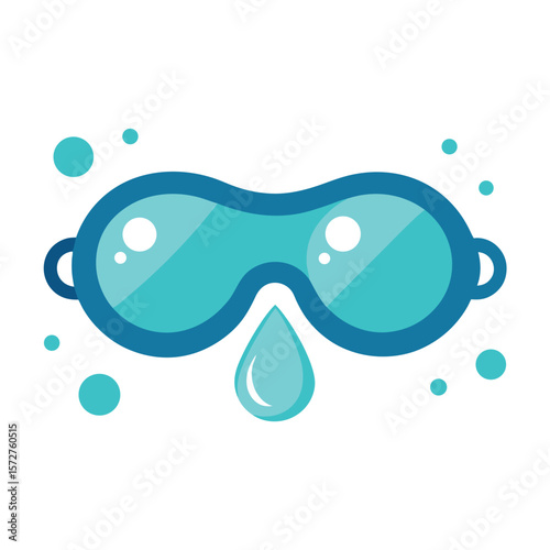 A swimming goggle with water droplets, on a plain white surface, for sport, swimming, activity, or aquatic themes.