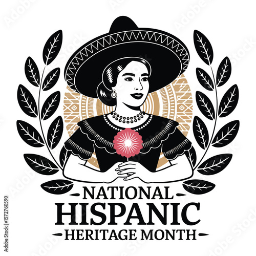 Hispanic Heritage Month Woman Illustration Black and White Art