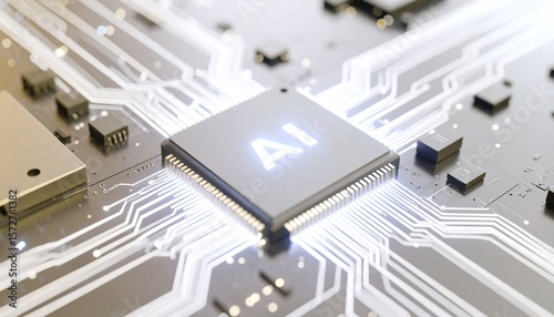 processor chip on futuristic motherboard with glowing circuits aartificial intelligence technology 