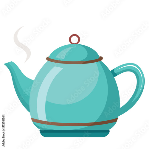 A tea pot steaming, isolated on a white background, for hot drinks, relaxation, comfort, or morning themes.