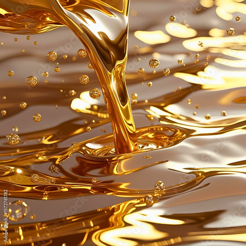 Golden liquid flow oil honey syrup pouring abstract background texture art