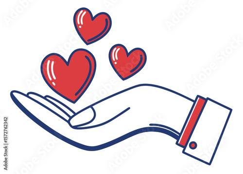 Cartoon Hand Holding Three Red Hearts Illustration