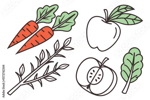 A delightful illustration of fresh carrots and apples with leafy greens