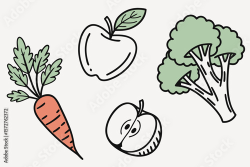 Hand drawn vector illustration of fresh vegetables and fruits