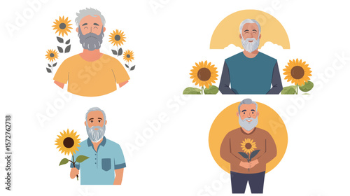 Soulful man holding a sunflower on his birthday, reflecting quietly on life’s journey, growth, and inner transformation, symbolizing hope, emotional depth, and a meaningful celebration filled 