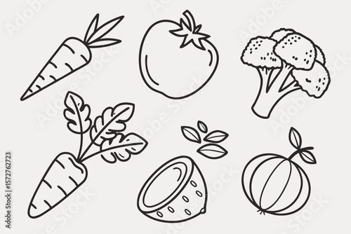 A delightful assortment of outlined vegetables and fruits for a healthy lifestyle