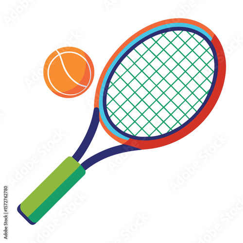 A tennis racket with a ball, isolated on a white background, for sport, game, exercise, or healthy lifestyle.