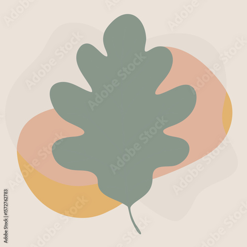  A bold silhouette of an oak leaf, centered on a pure white background, deep lobes and rounded edges, flat vector style, 