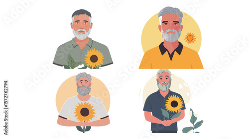 Soulful man holding a sunflower on his birthday, reflecting quietly on life’s journey, growth, and inner transformation, symbolizing hope, emotional depth, and a meaningful celebration filled 