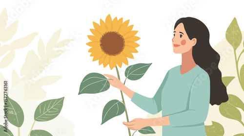 Soulful woman holding a sunflower on her birthday, immersed in quiet reflection and self-discovery, symbolizing inner peace, personal growth, and the beauty of life’s journey on a meaningful day 