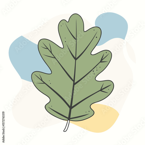  A bold silhouette of an oak leaf, centered on a pure white background, deep lobes and rounded edges, flat vector style, 