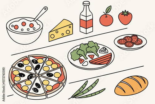 An assortment of delicious and healthy foods are displayed on shelves