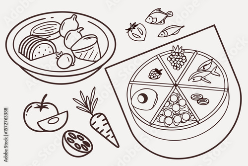 A variety of healthy and delicious foods are arranged in bowls and plates