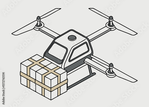 Isometric Drone Delivering Packages Illustration delivery