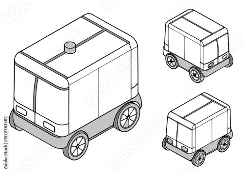 Isometric Illustration of Delivery Robots in Various Views