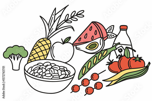 A colorful assortment of fresh fruits and vegetables are displayed together