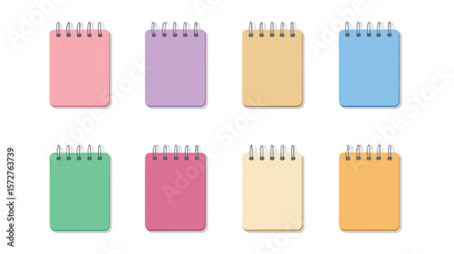 Outline vector graphic design of a spiral notepad showing clean lines and minimalist style, featuring a simple notebook with spiral binding and blank pages, ideal for office, school, note-taking, 