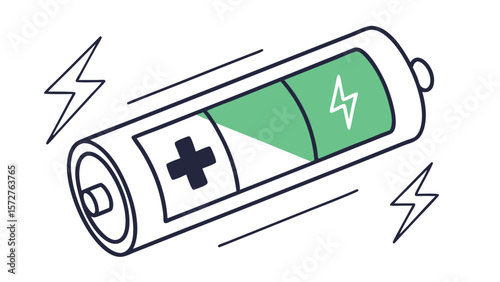 Clean Battery Charging Icon—Renewable Energy and Power Technology Symbol